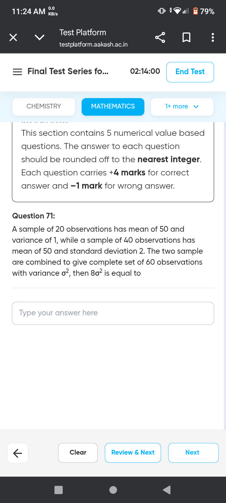 A sample of 20 observations has mean of 50