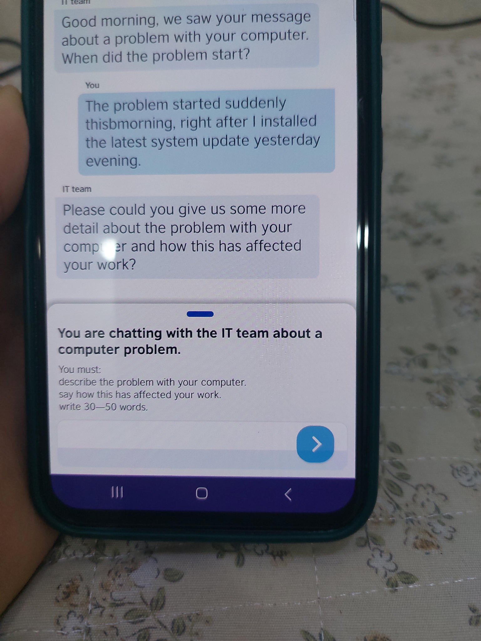 IT team: Good morning, we saw your message | StudyX