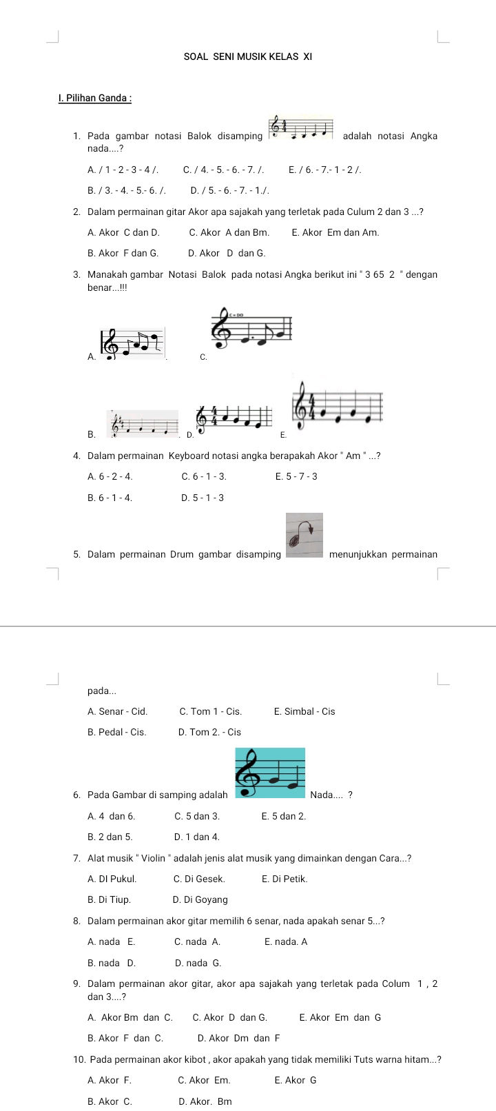 Dalam permainan gitar Akor apa sajakah yang | StudyX