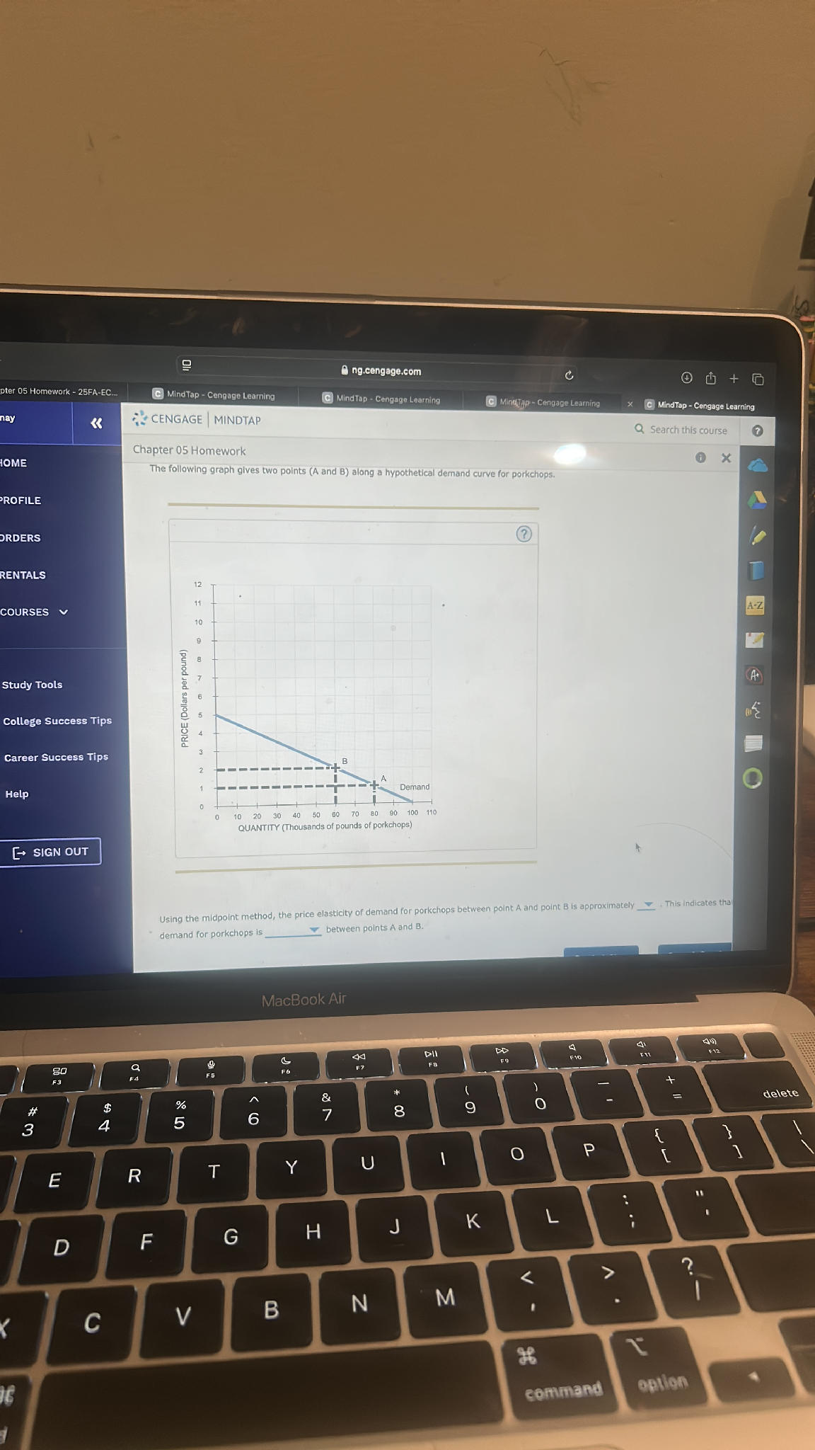 The following graph gives two points (A and
