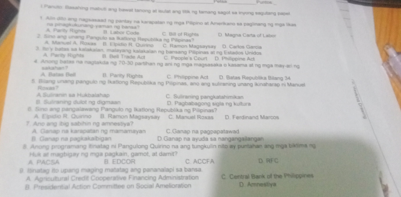 Sino ang unang Pangulo sa Ikatlong Republika | StudyX