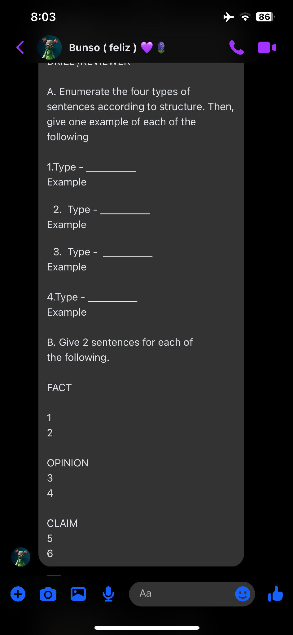 A. Enumerate the four types of sentences | StudyX