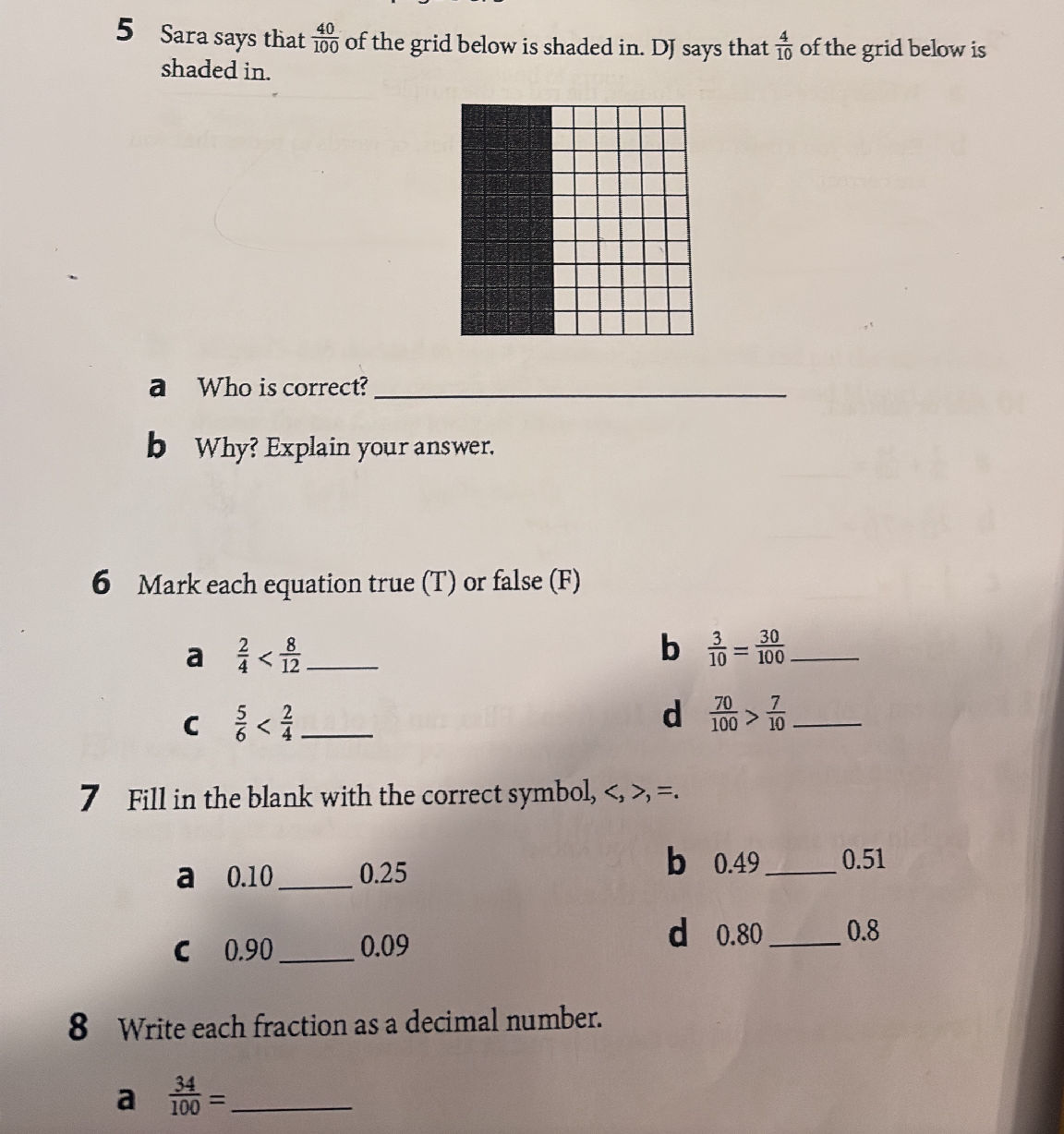 Sara says that $ {40}{100}$ of the grid | StudyX