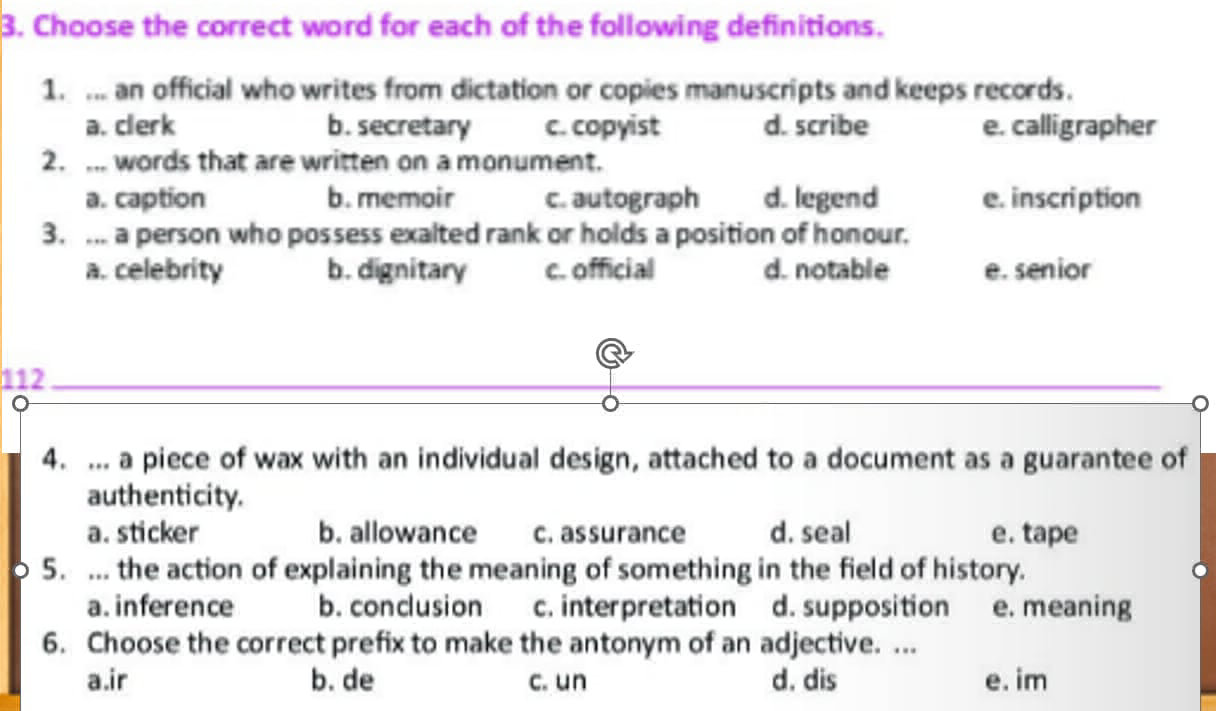 See More Definitions Choose the correct word for each of the | StudyX