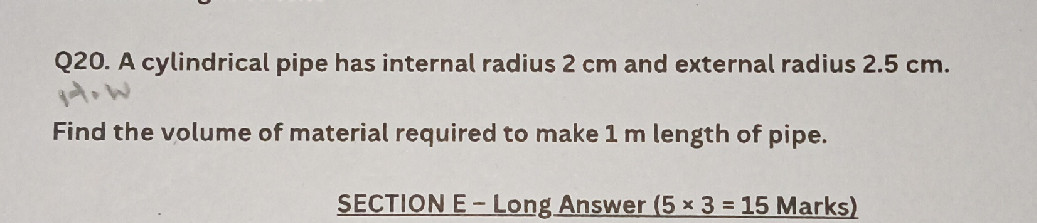 A cylindrical pipe has internal radius 2 cm | StudyX