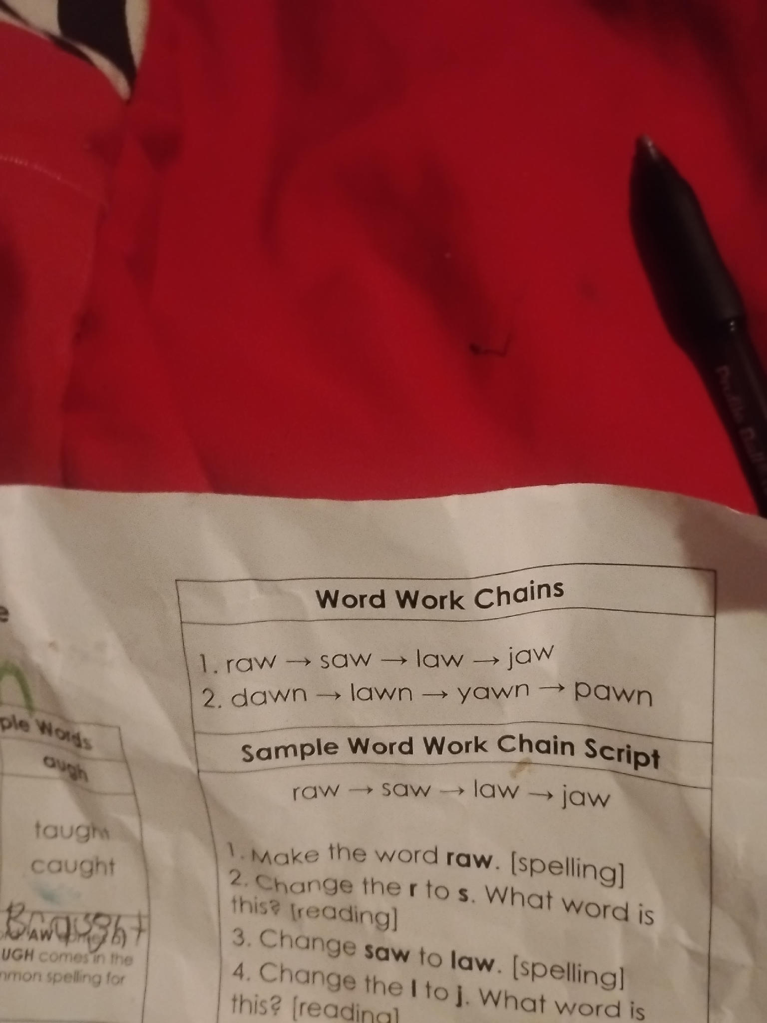 Word Work Chains 1. raw → saw → law → jaw | StudyX
