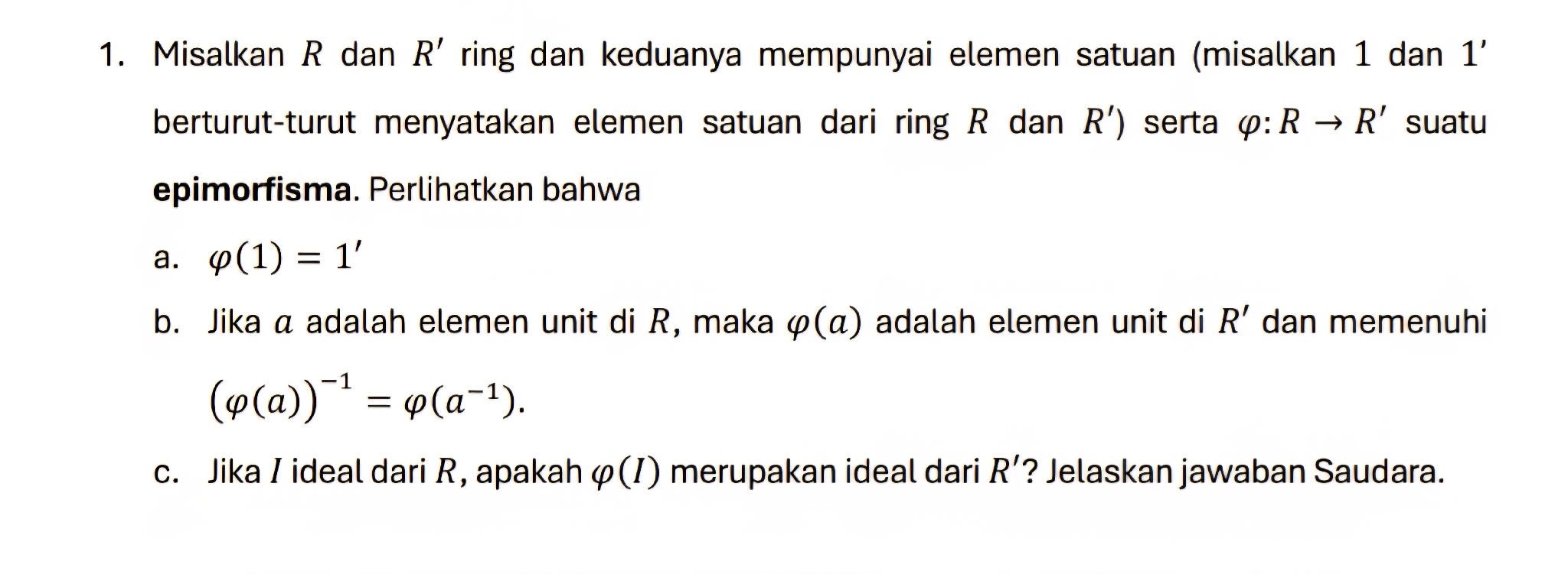Misalkan $R$ dan $R'$ ring dan keduanya | StudyX