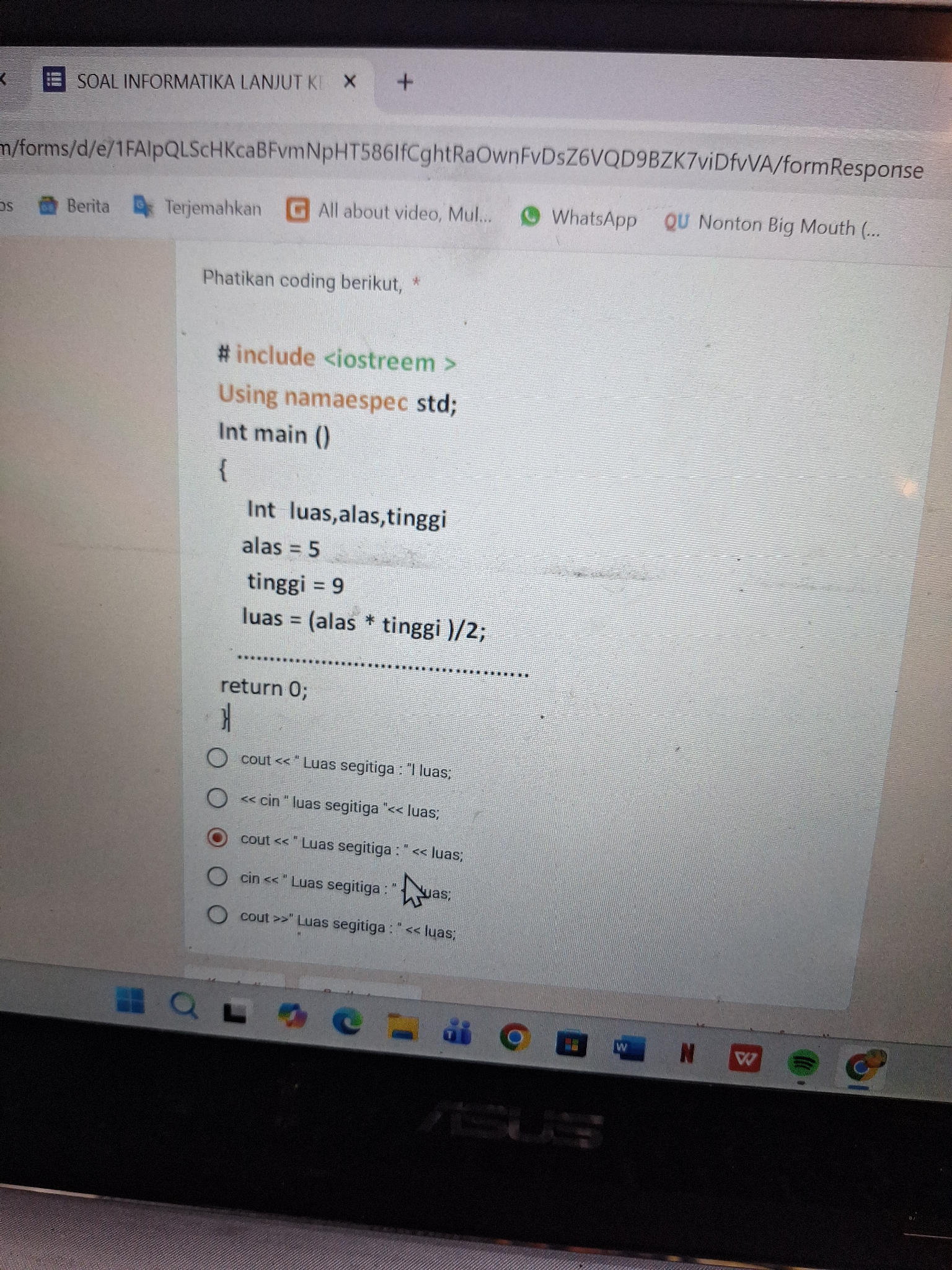 Perhatikan coding berikut, * ```cpp | StudyX