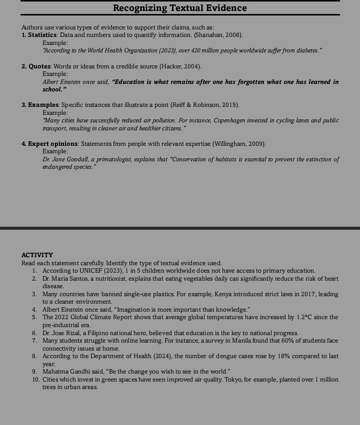 ACTIVITY Read each statement carefully. | StudyX
