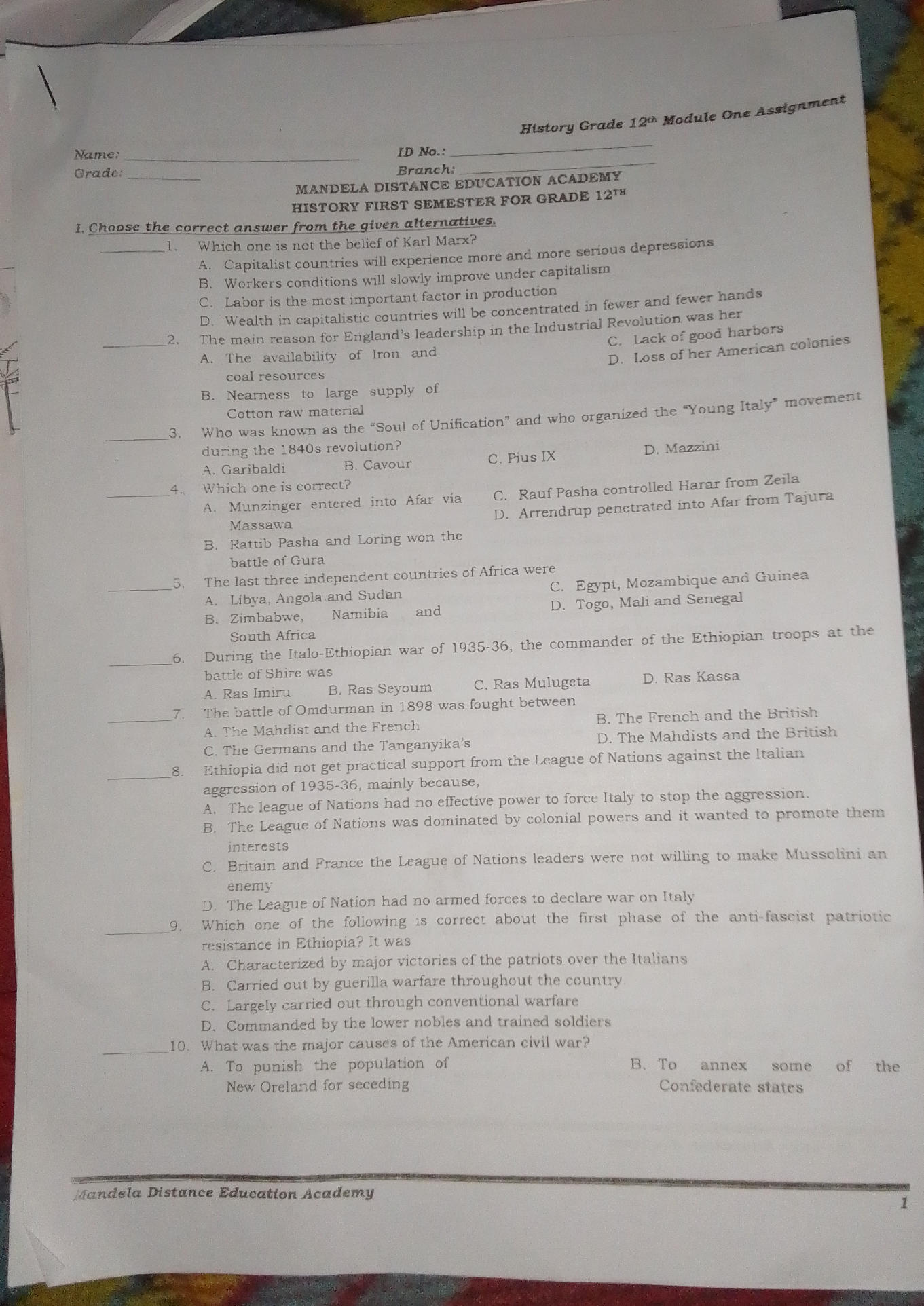 I. Choose the correct answer from the given | StudyX