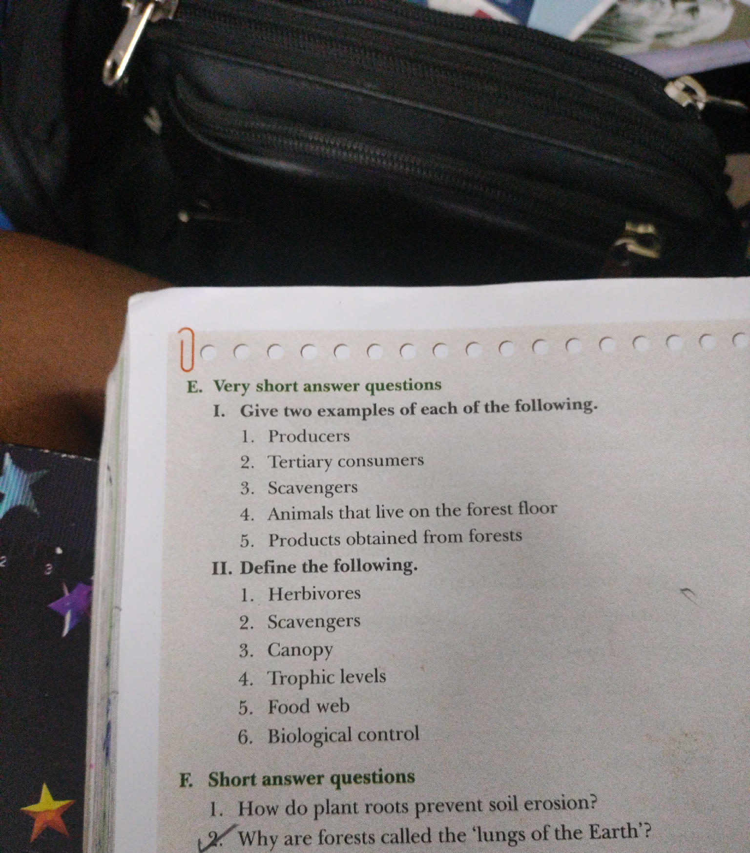 E. Very short answer questions I. Give two | StudyX