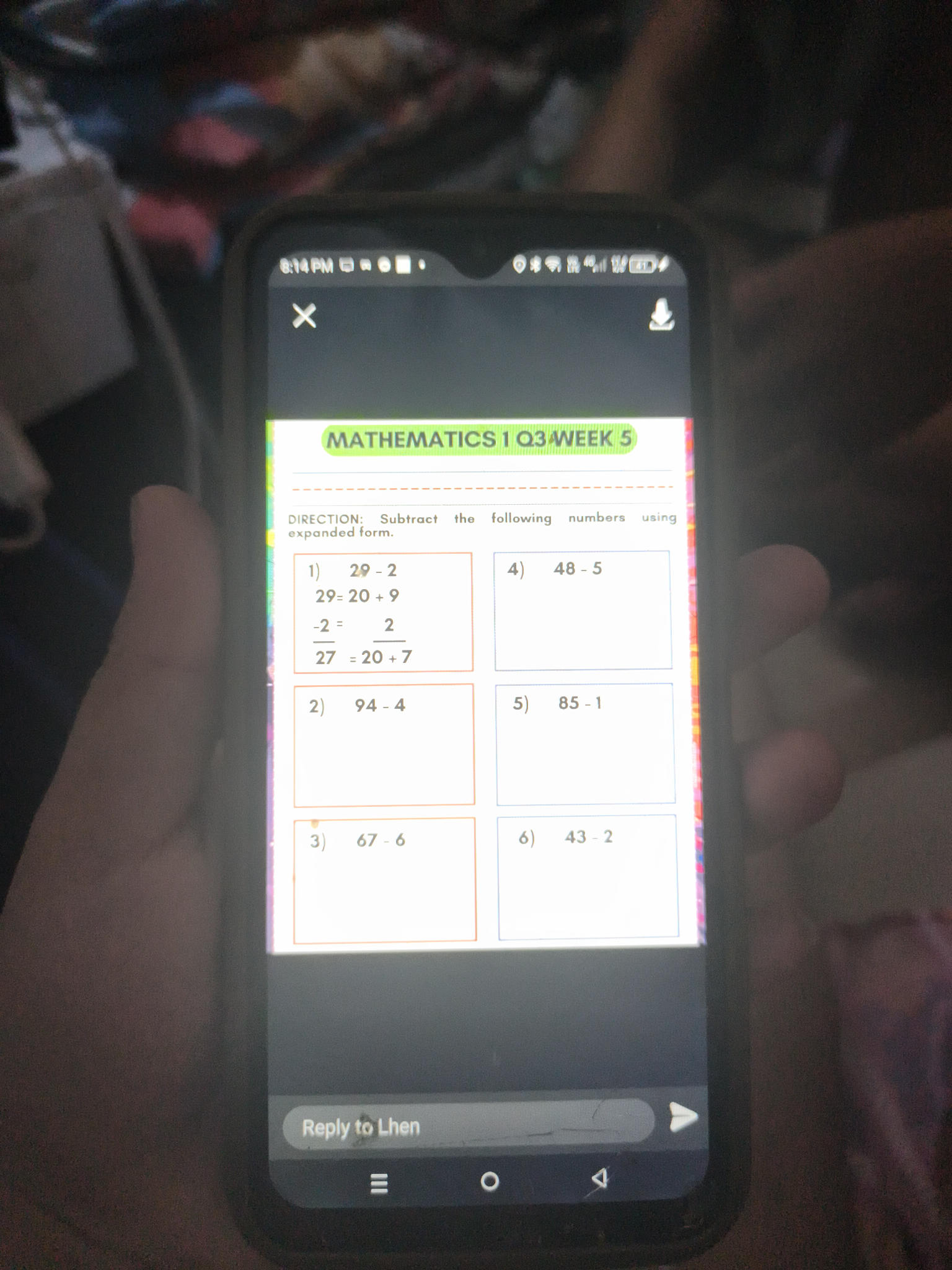 MATHEMATICS 1 Q3 WEEK 5 DIRECTION: Subtract | StudyX