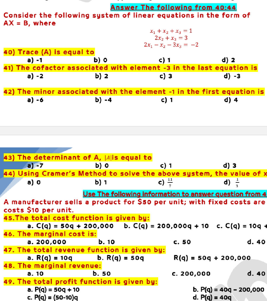 Consider the following system of linear | StudyX