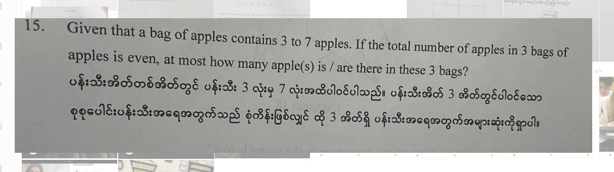 Apple Bag Math Given that a bag of apples contains 3 to 7 | StudyX