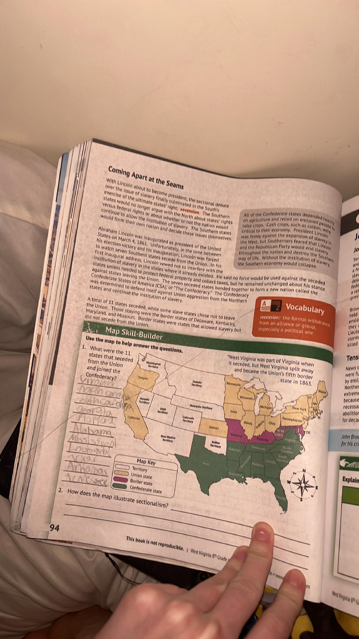Seceded Use the map to help answer the questions. | StudyX