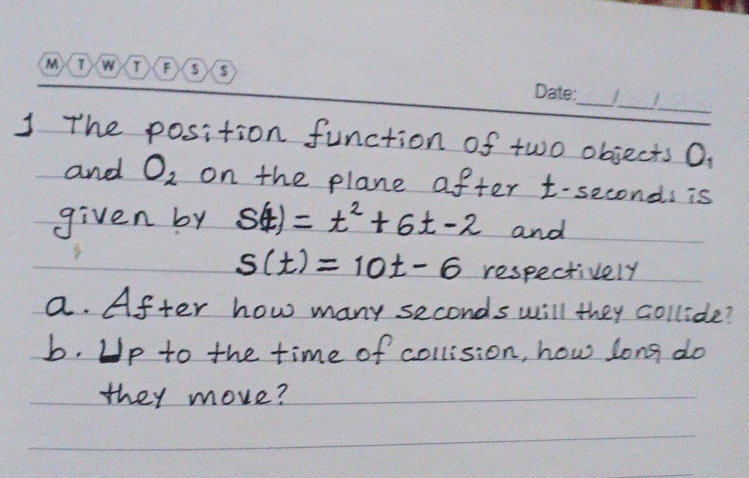The position function of two objects $O_1$ | StudyX