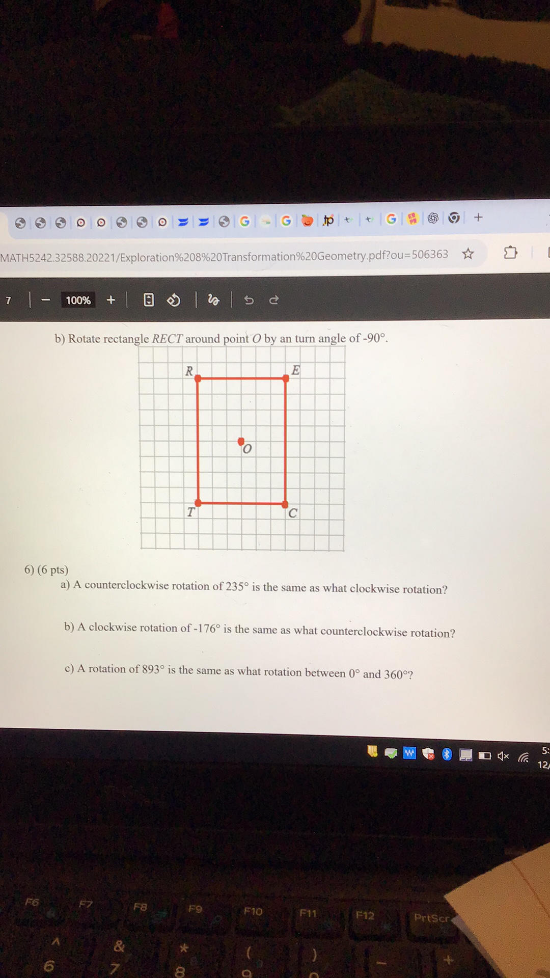 b) Rotate rectangle $RECT$ around point $O$ | StudyX
