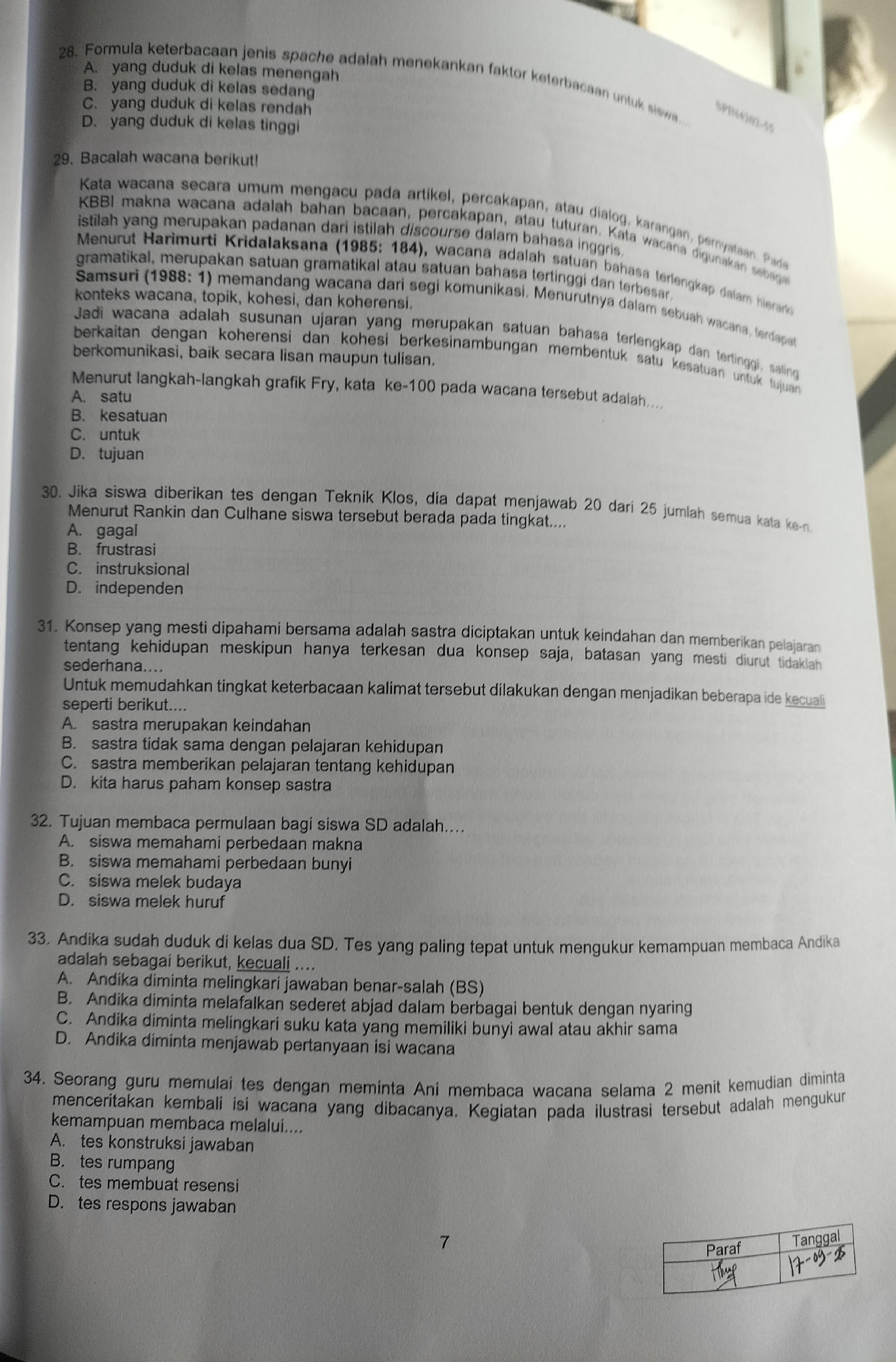 Formula keterbacaan jenis spache adalah | StudyX