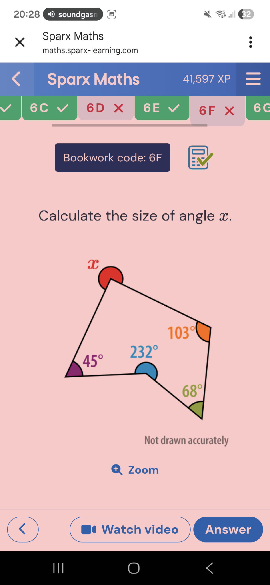 Calculate the size of angle $x$. [Diagram | StudyX