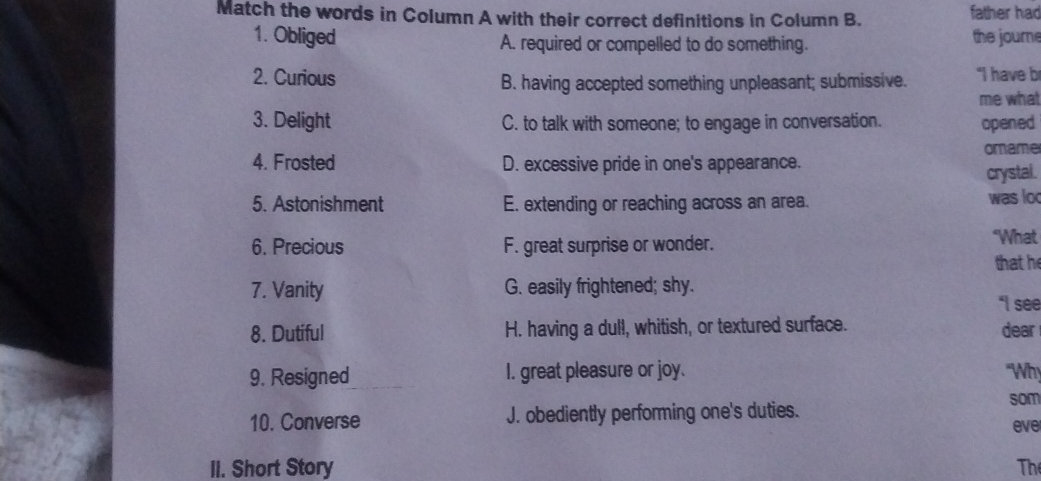 Match the words in Column A with their | StudyX