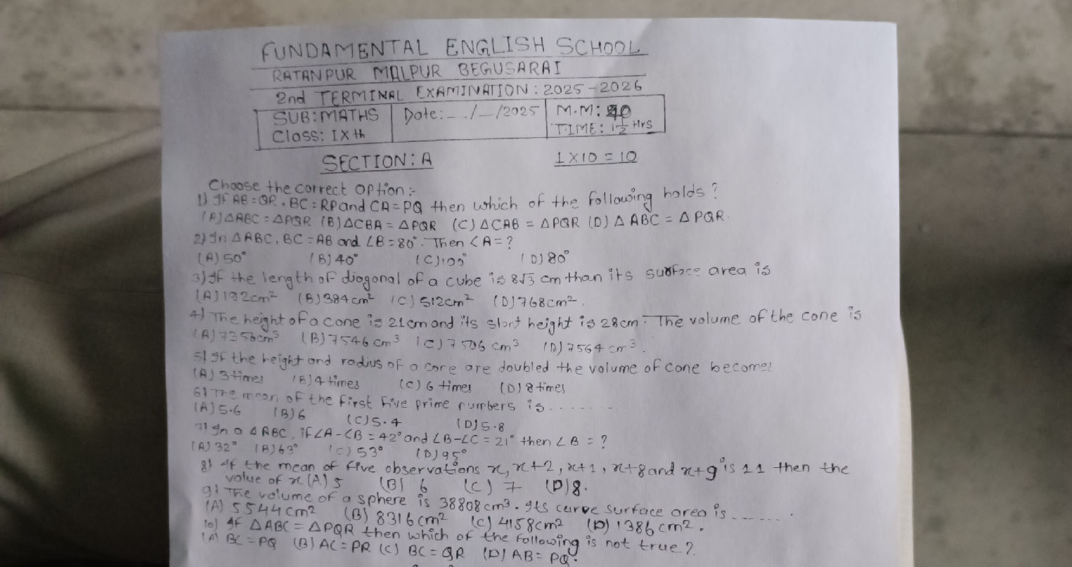 Choose the correct option: 1) IF $AB = QR$, | StudyX