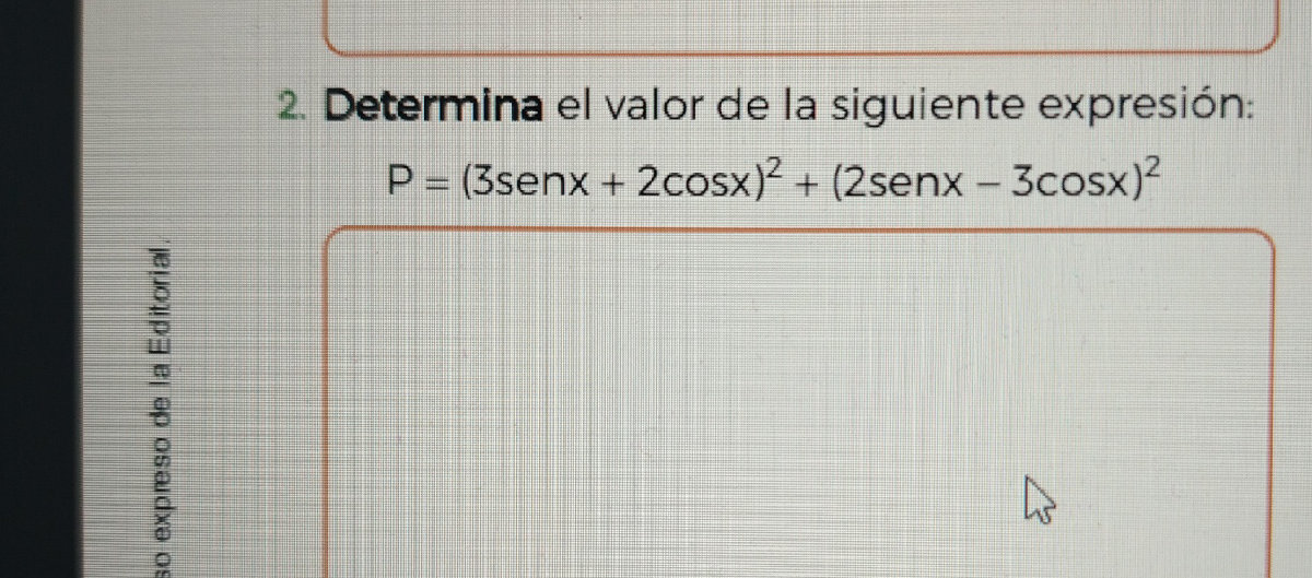 Determina el valor de la siguiente | StudyX