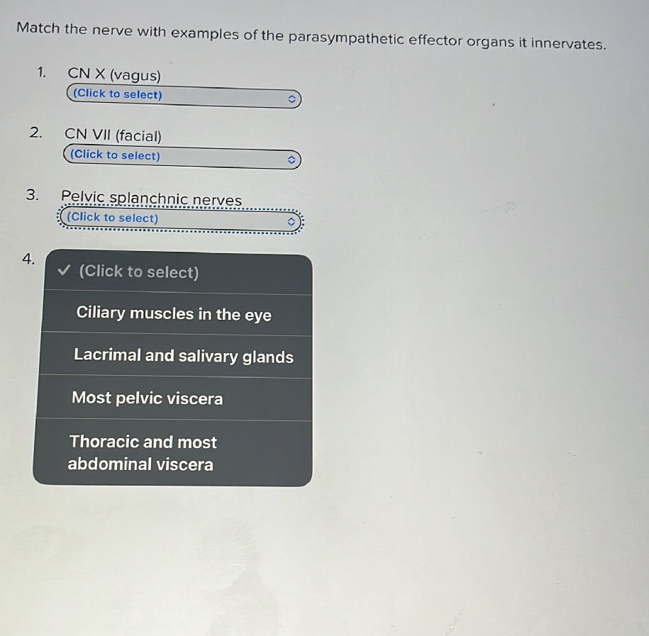 Match the nerve with examples of the | StudyX