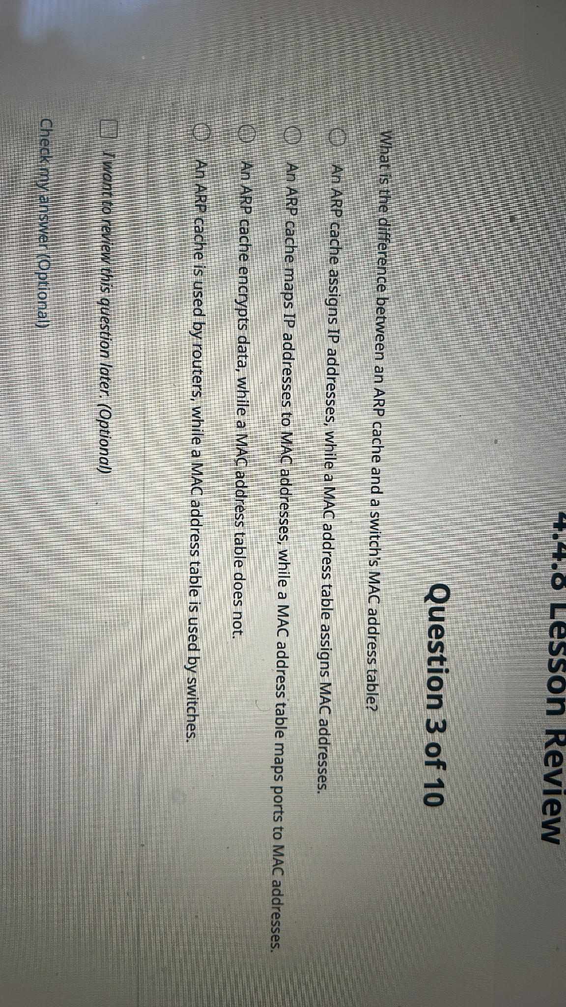 What is the difference between an ARP cache | StudyX