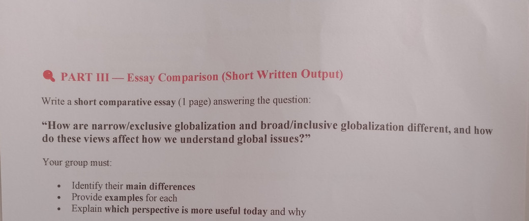 Write a short comparative essay (1 page) | StudyX