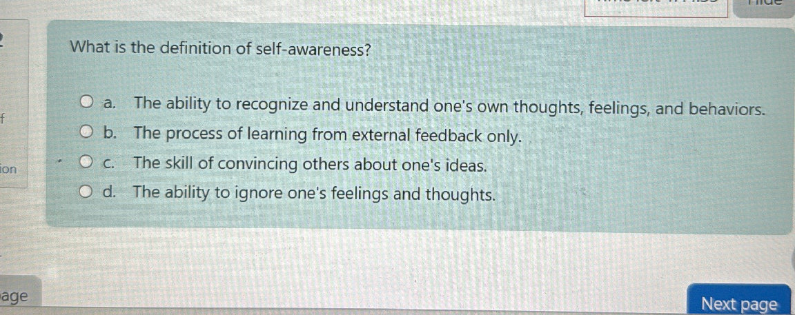 What is the definition of self-awareness? | StudyX