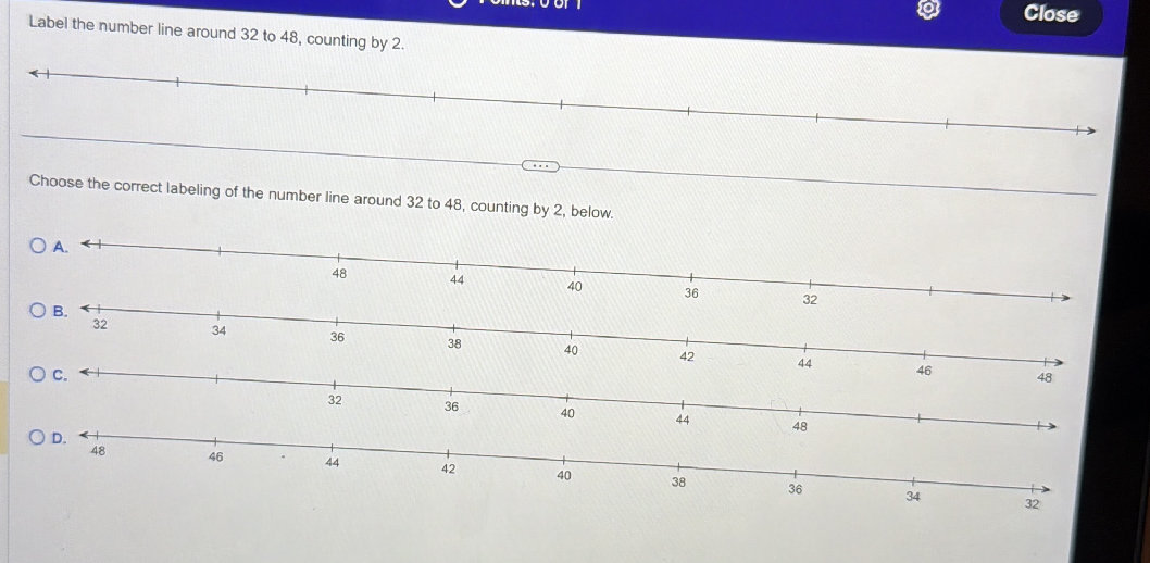 Label the number line around 32 to 48, | StudyX