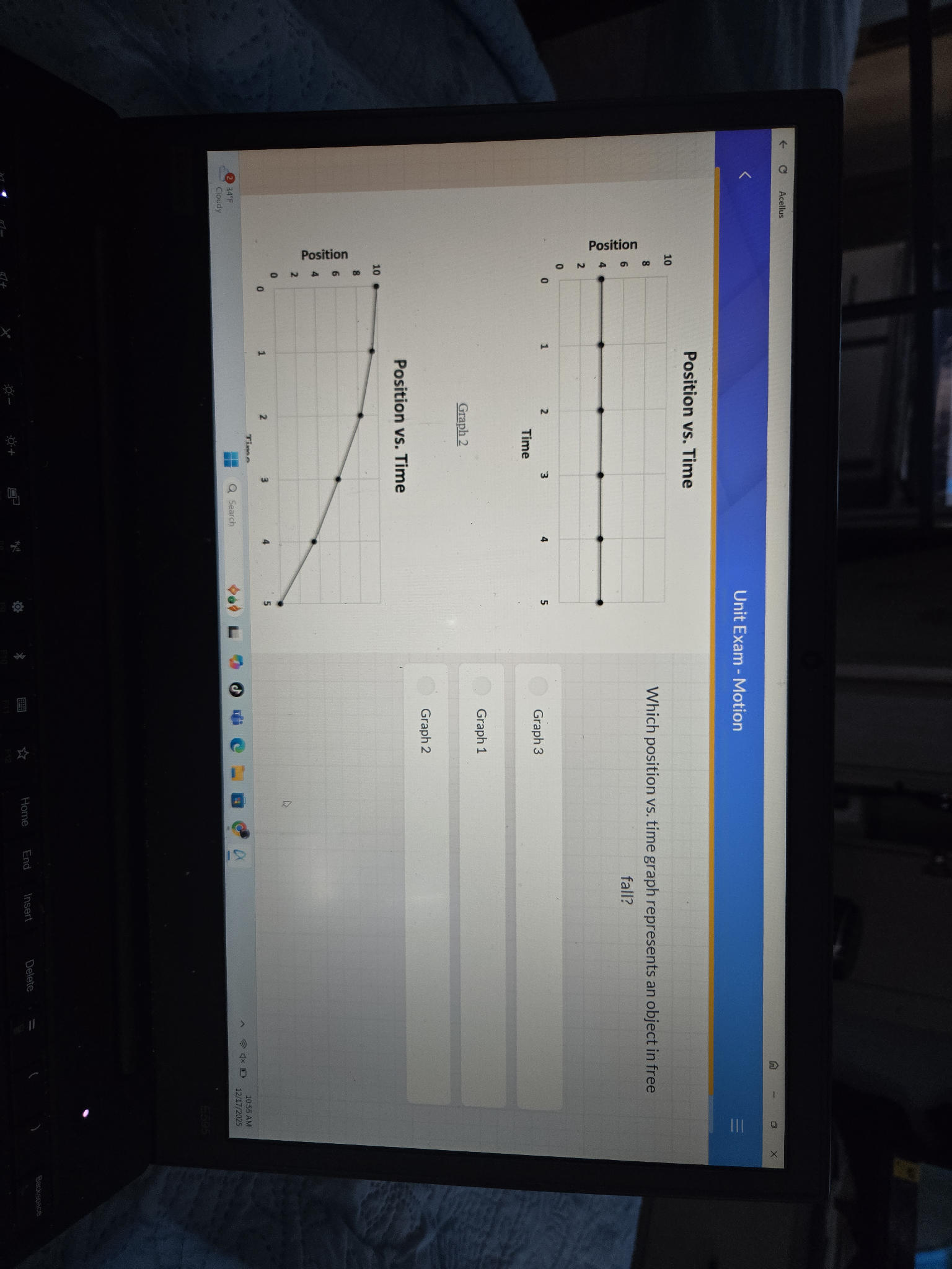 Which position vs. time graph represents an | StudyX