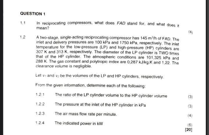 In reciprocating compressors, what does FAD