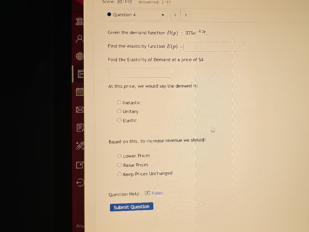 Given the demand function $D(p) = | StudyX