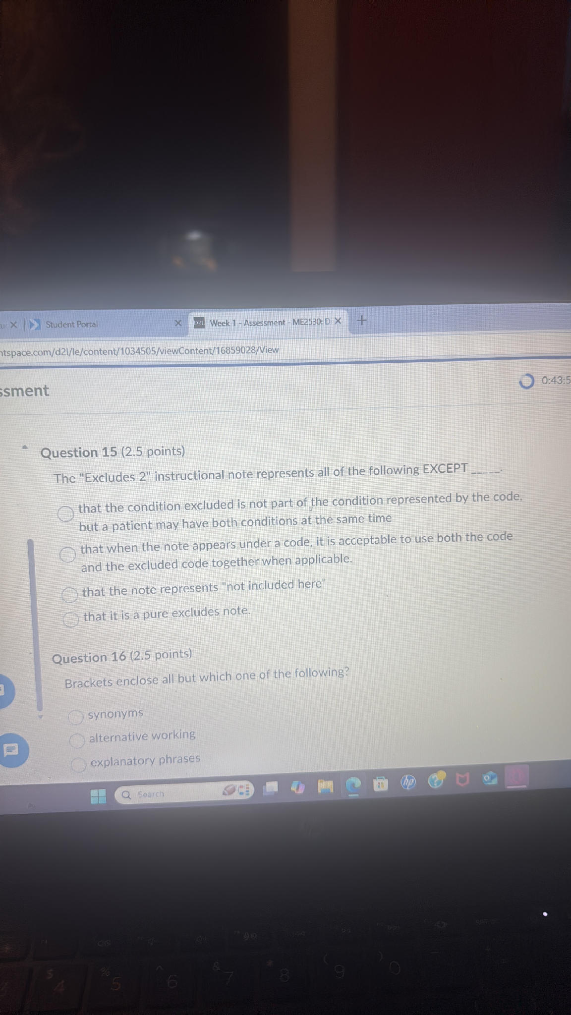 2 More Excludes Notes Examples Question 15 (2.5 points) The
