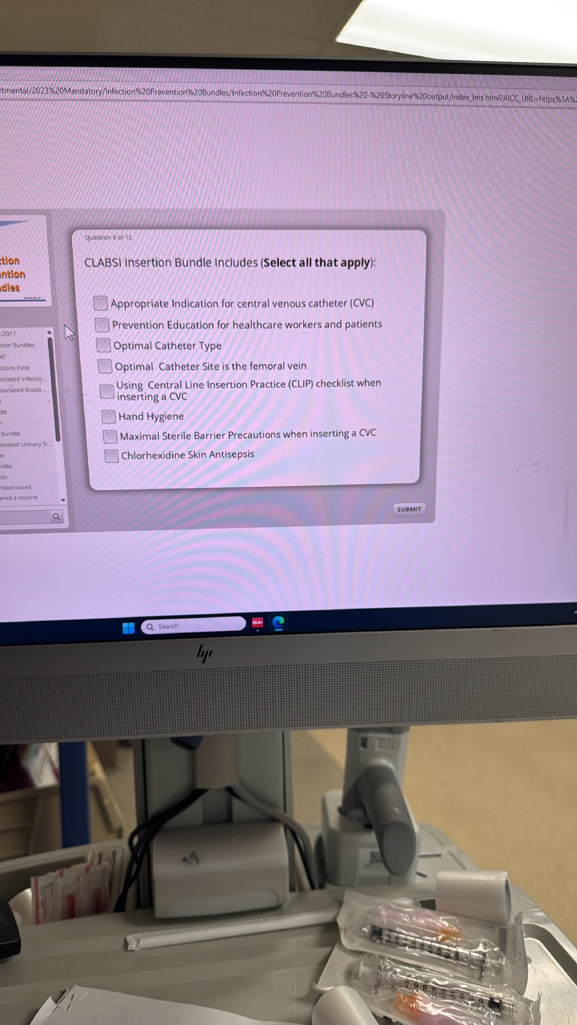 Question 6 of 12 CLABSI Insertion Bundle | StudyX