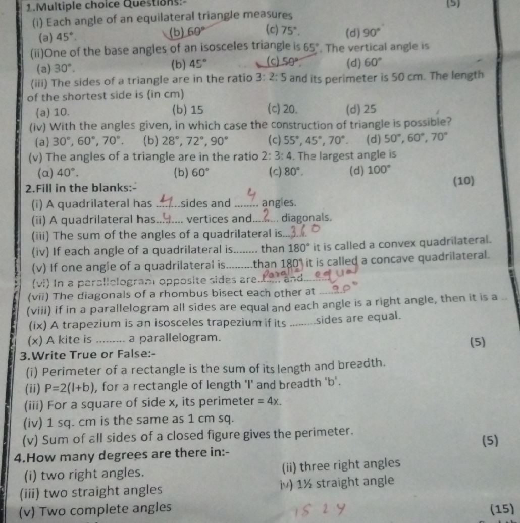 1. Multiple choice Questions:- (i) Each | StudyX