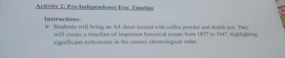 Timeline Assignment Independence Examples Activity 2: Pre-Independence Era: Timeline | StudyX