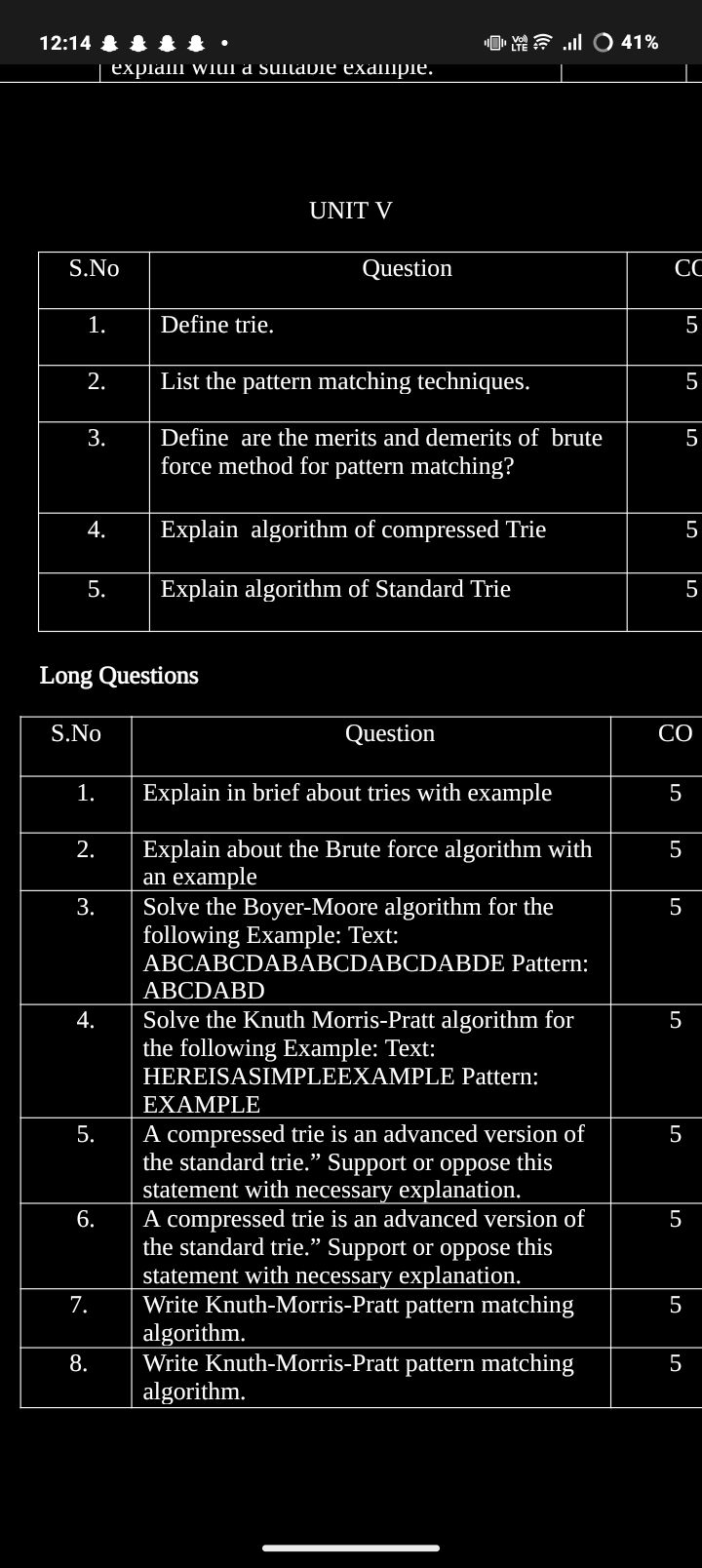 Defune Mathing Define trie. 2. List the pattern matching | StudyX