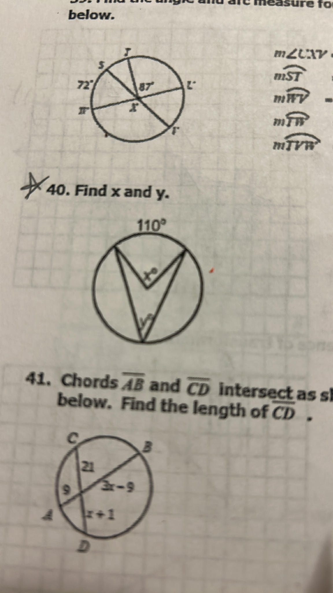 Intersecting Chords Length Worksheet.pdf 41. Chords $ {AB}$ and $ {CD}$ intersect as | StudyX