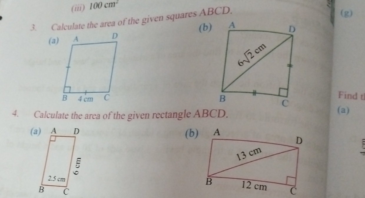 Calculate the area of the given squares | StudyX
