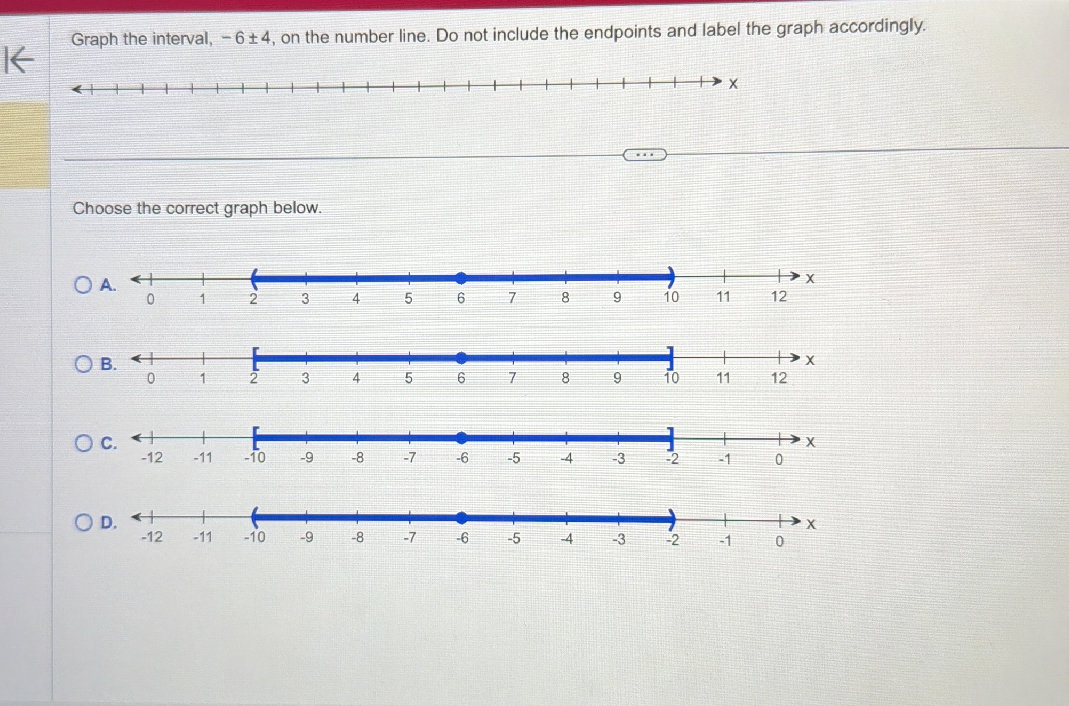 Graph the interval, $-6 4$, on the number | StudyX