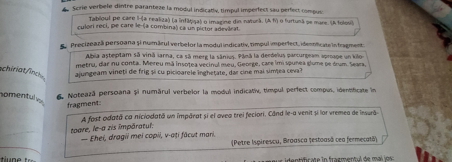 Modul Iimperfect Precizează persoana şi numărul verbelor la | StudyX