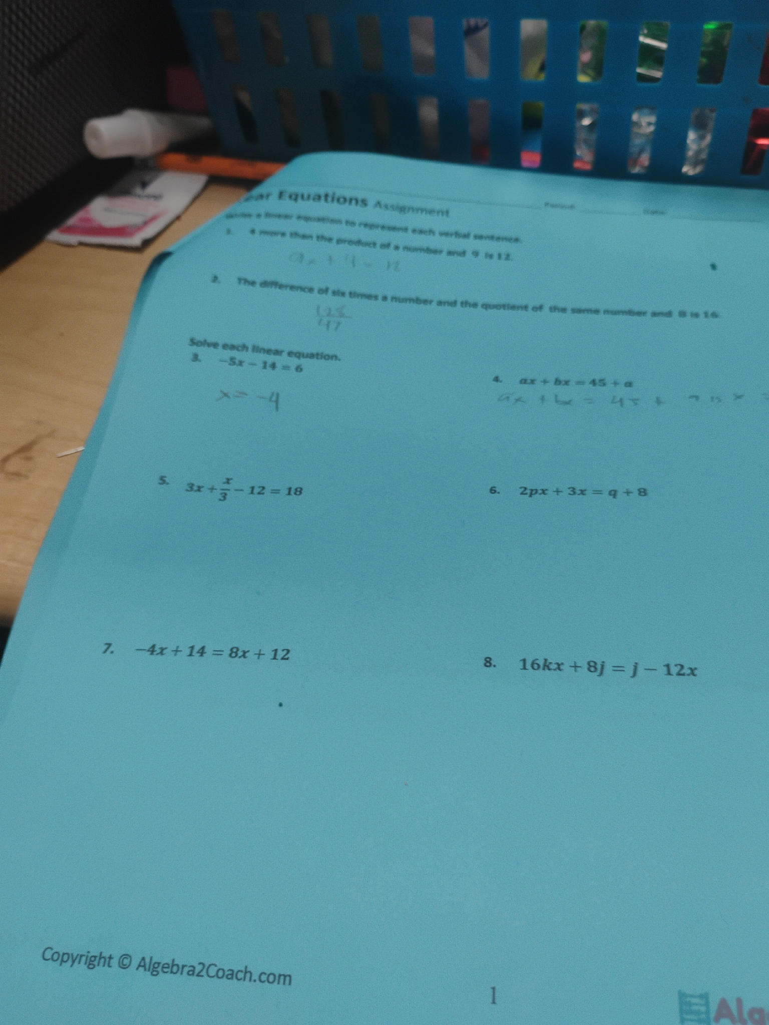 Give a linear equation to represent each | StudyX