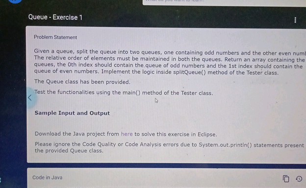Queue - Exercise 1 Problem Statement Given | StudyX
