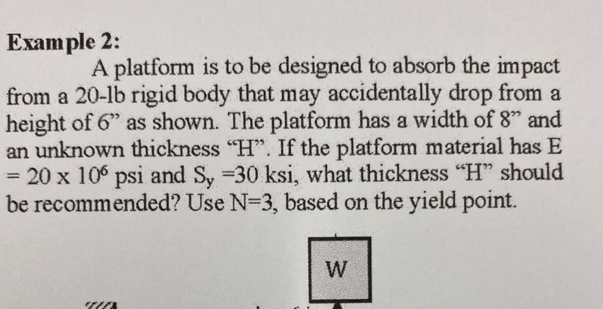 Platform Depth Example Example 2 A platform is to be designed to