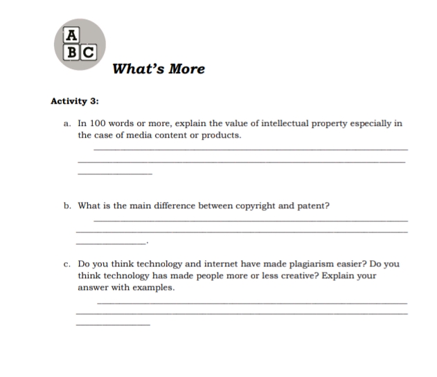A B C Whats More Activity 3 a In 100 words | StudyX