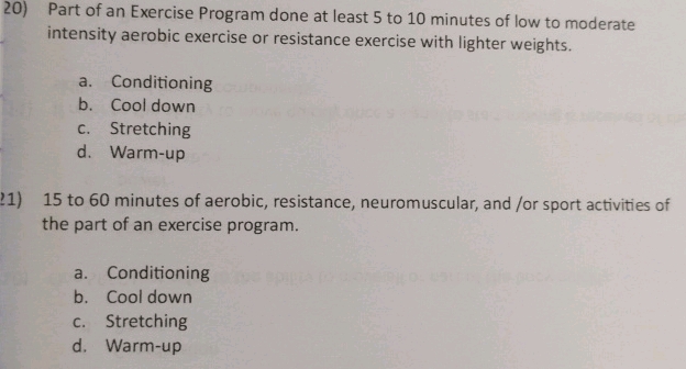 20) Part of an Exercise Program done at | StudyX