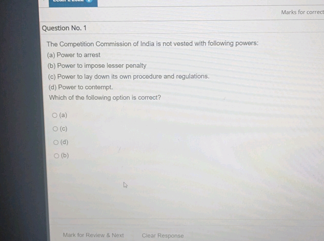 Marks for correct Question No 1 The | StudyX