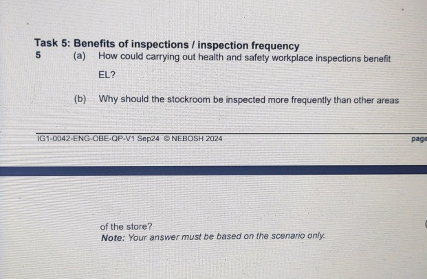 Task 5 Benefits of inspections / inspection